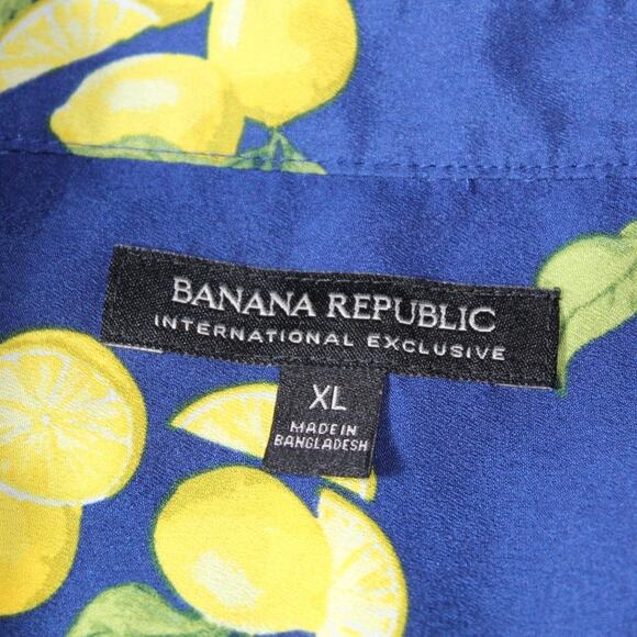 Banana Republic Button Up Long Sleeve Blouse Navy Blue Lemon All over Print XL - Picture 3 of 9